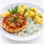 Fischfrikadelle Dillsoße Kartoffeln